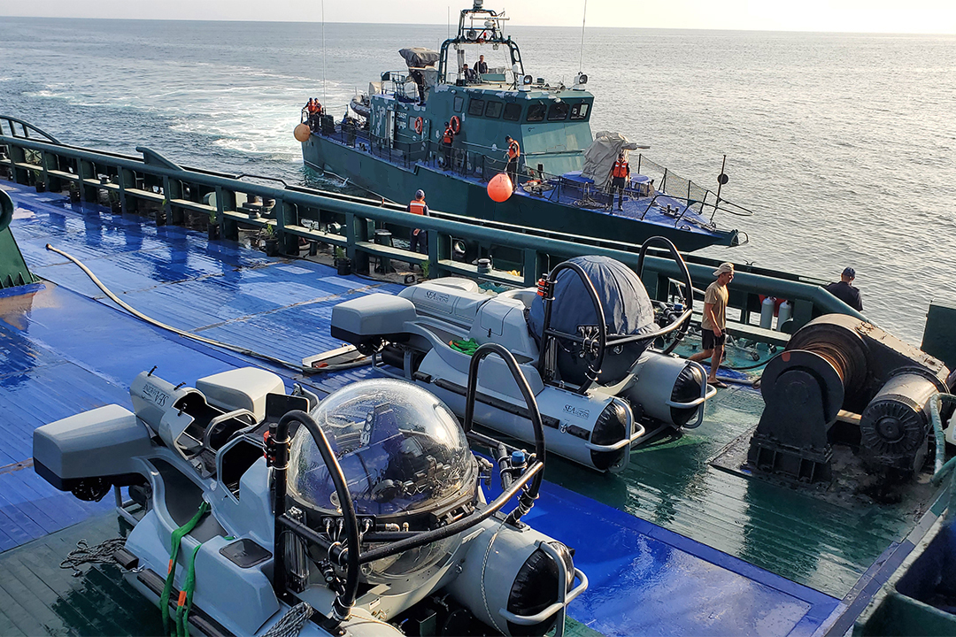 submarine on military ship deck