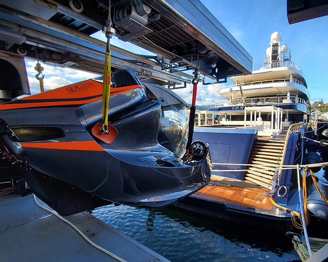 submarine on crane